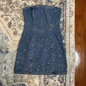 Studded Denim Strapless Dress